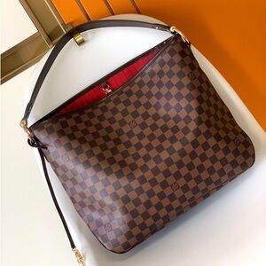Louis Vuitton Damier Ebene Hobo Bag with Red Lining
